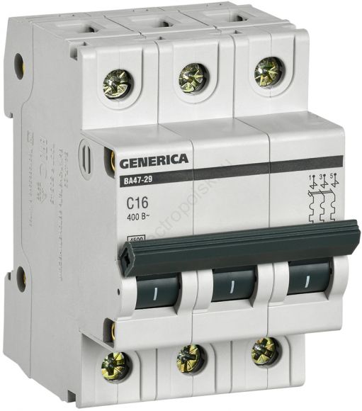 Выключатель автоматический трехполюсный 16А C ВА47-29 GENERICA  4.5кА