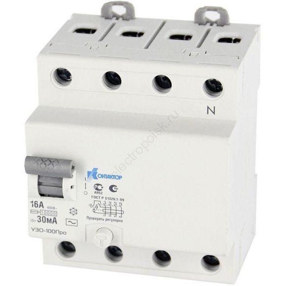 Выключатель дифференциального тока УЗО-100Про 4п 16A 30мА