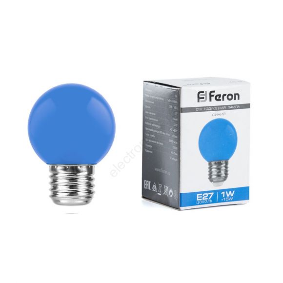 Лампа светодиодная LED 1вт Е27 синий (шар) (25118)