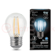 Лампа светодиодная LED 9 Вт 710 Лм 4100К белая Е27 Шар Filament Gauss Лампа светодиодная LED 9 Вт 710 Лм 4100К белая Е27 Шар Filament Gauss