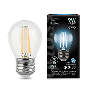 Лампа светодиодная LED 9 Вт 710 Лм 4100К белая Е27 Шар Filament Gauss