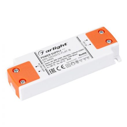 Блок питания ARV-SN24015-FLAT-B (24V, 0.63A, 15W) (ARL, IP20 Пластик, 3 года)