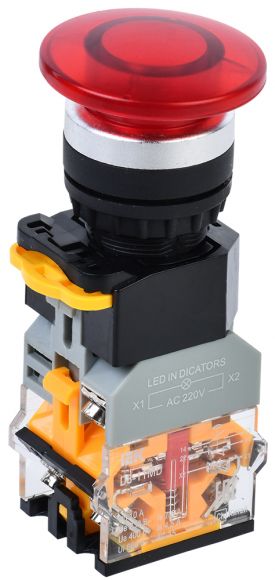 Кнопка D8-11MD ''Грибок'' d=22мм 1з+1р с подсвет. красная IEK