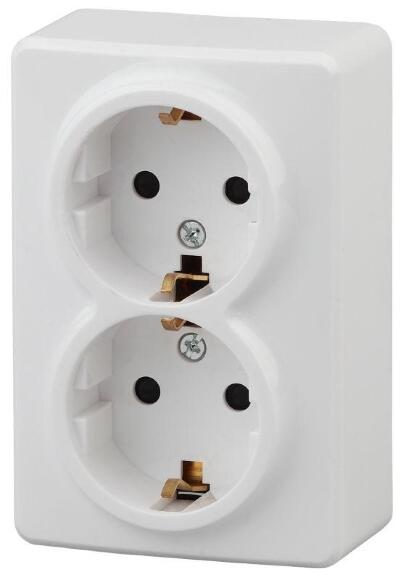 Розетка 2х2P+E Schuko, 16A-250В, ОУ, Эра Эксперт, белый, 11-2205-01