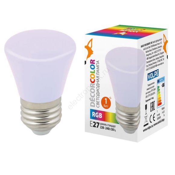 Лампа декоративная светодиодная LED-D45-1W/RGB/E27/FR/С BELL Форма Колокольчик матовая Цвет RGB Картон ТМ Volpe (UL-00005805)