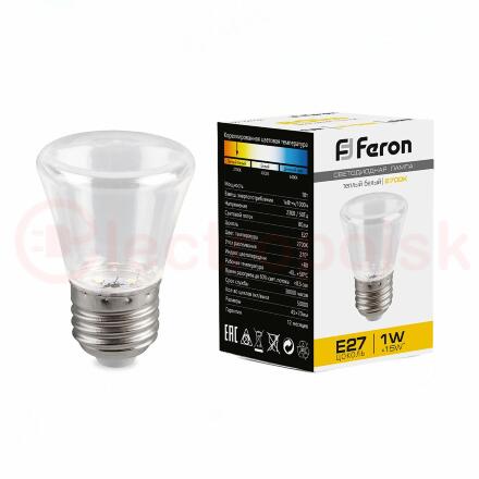 Лампа светодиодная LED 1вт Е27 прозрачный 2700К колокольчик