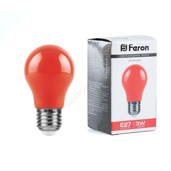 Лампа светодиодная LED 3вт Е27 красный шар (25924)