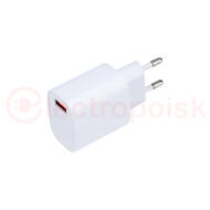 Устройство сетевое зарядное USB 5V, 3 A с Quick charge, белое, Устройство сетевое зарядное USB 5V, 3 A с Quick charge, белое,