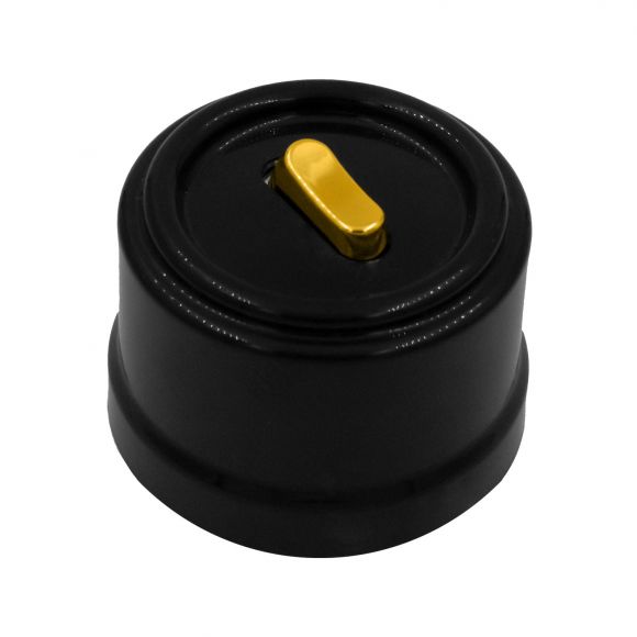 Выключатель Лизетта 1-кл. перекрестный, пластик, цвет Черный, Золото (клавишный) B1-223-23-G