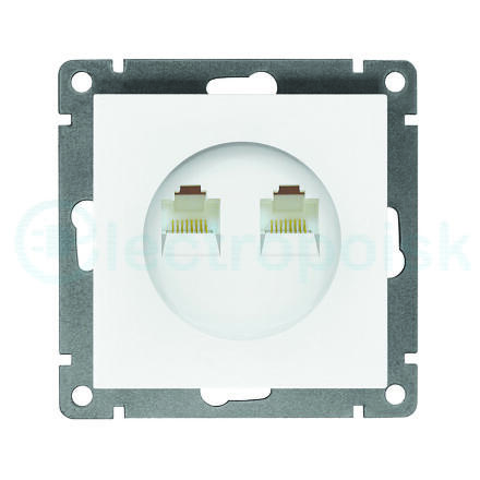 Розетка компьютерная двухместная UNIVersal серия Афина с/у, 1А, RJ45, белая (еврослот)