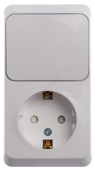 ЭТЮД блок открытой установки Розетка с зеземлением со шторками + Выключатель 1-клавиш., белый BPA16-201B