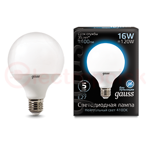 Лампа светодиодная LED 16 Вт 1540 Лм 4100К белая Е27 G95 Black Gauss