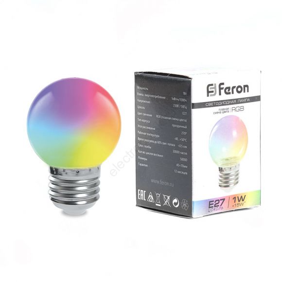 Лампа светодиодная LED 1вт Е27 RGB быстрая смена цвета шар (38126)