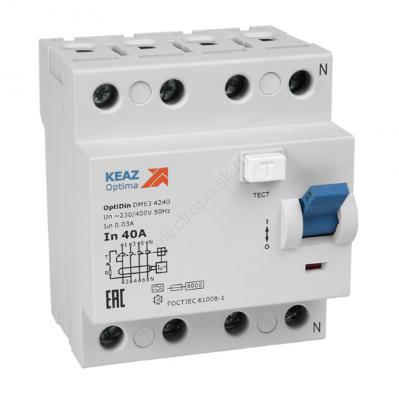 Выключатель дифференциального тока (УЗО) 4П 25А 100мА A OptiDin DМ63-4325-A-УХЛ4