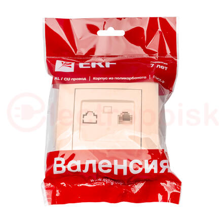 Валенсия розетка компьютерная RJ-45 1-местная кремовая EKF PROxima Валенсия розетка компьютерная RJ-45 1-местная кремовая EKF PROxima
