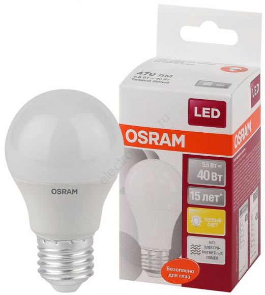Лампа светодиодная LED 5.5Вт E27 LS CLA40 FR теплый матовая Osram
