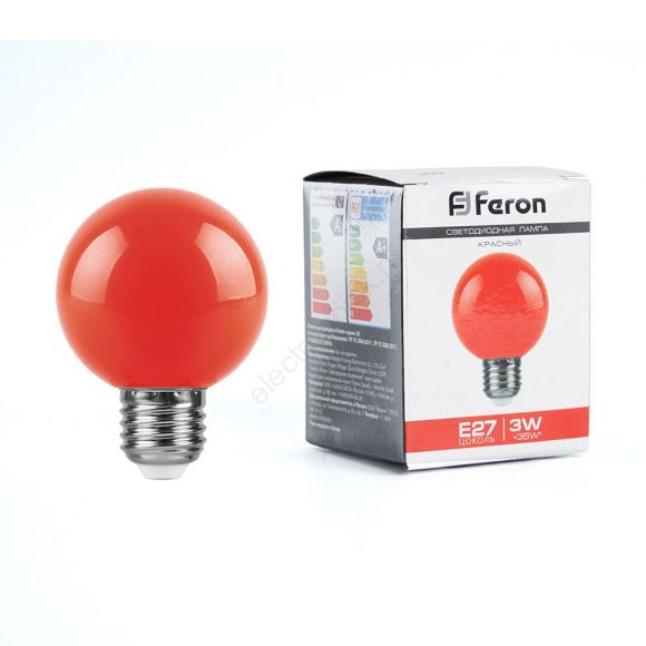 Лампа светодиодная LED 3вт Е27 красный шар G60 (25905)