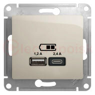 GLOSSA USB РОЗЕТКА A+С, 5В/2,4А, 2х5В/1,2 А, механизм, МОЛОЧНЫЙ GLOSSA USB РОЗЕТКА A+С, 5В/2,4А, 2х5В/1,2 А, механизм, МОЛОЧНЫЙ