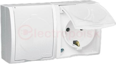 Simon15 Aqua Розетка двойная 2Р+Е Schuko с крышками полупр. IP54 16А 250В винтовой зажим S15A белый