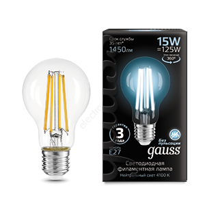 Лампа светодиодная LED 15 Вт 1450 Лм 4100К белая Е27 А60 Filament Gauss (102902215)
