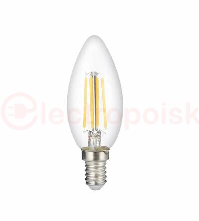 Лампа сетодиодная декоративная LED 8w E14 4000K свеча прозрачная филамент 230/50 Jazzway