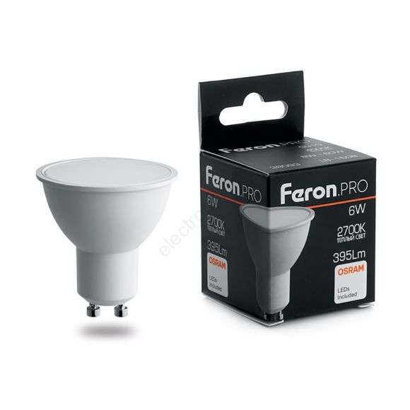 Лампа светодиодная LED 6вт 230в GU10 теплый Feron.PRO (38086)
