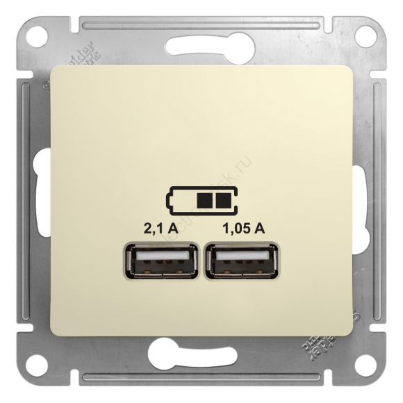 Розетка GLOSSA USB 5В/2100мА 2х5В/1050мА механизм бежевый GSL000233