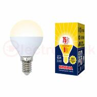 Лампа светодиодная LED-G45-11W/WW/E14/FR/NR Форма шар, матовая. Серия Norma. Теплый белый свет (3000K). Картон. ТМ Volpe Лампа светодиодная LED-G45-11W/WW/E14/FR/NR Форма шар, матовая. Серия Norma. Теплый белый свет (3000K). Картон. ТМ Volpe