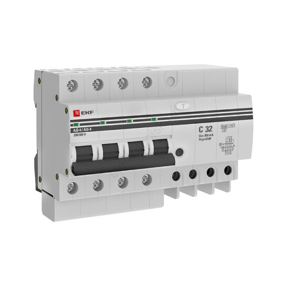 Дифференциальный автомат АД-4 32А/300мА (х-ка C, АС, электронный, защита 270В) 4,5кА EKF PROxima