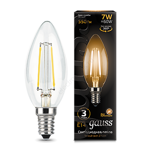 Лампа светодиодная LED 7 Вт 550 Лм 2700К теплая Е14 Свеча Filament Gauss (103801107)