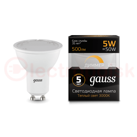 Лампа светодиодная LED 5 Вт 500 Лм 3000К теплая GU10 MR16 диммируемая Black Gauss