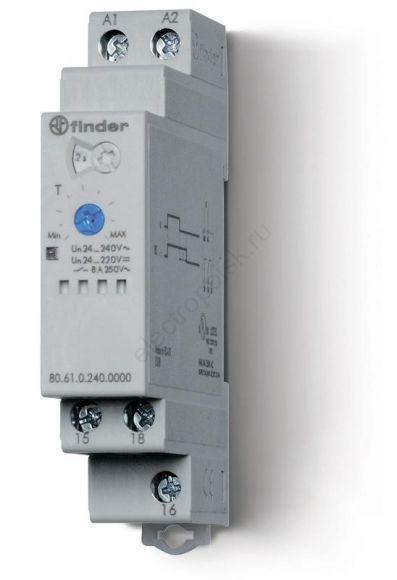 Таймер модульный 1-функциональный (ВI) питание 24-240В АС/DC 1CO 8A 17.5мм регулировка времени 0.05с-180c IP20 версия для ЖД-транспорта