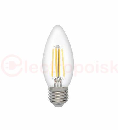 Лампа сетодиодная декоративная LED 8w E27 3000K свеча прозрачная филамент 230/50 Jazzway