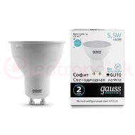 Лампа светодиодная LED 5,5 Вт 450 Лм 4100К белая GU10 MR16 Elementary Gauss Лампа светодиодная LED 5,5 Вт 450 Лм 4100К белая GU10 MR16 Elementary Gauss