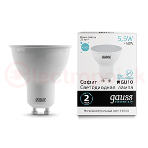 Лампа светодиодная LED 5,5 Вт 450 Лм 4100К белая GU10 MR16 Elementary Gauss