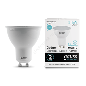 Лампа светодиодная LED 5,5 Вт 450 Лм 4100К белая GU10 MR16 Elementary Gauss (13626)