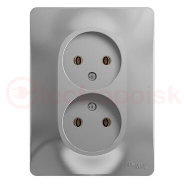 GLOSSA Розетка двойная без заземления в сборе алюминий GLOSSA Розетка двойная без заземления в сборе алюминий