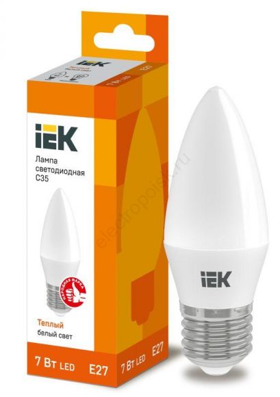 Лампа светодиодная LED 7вт Е27 тепло-белый матовая свеча ECO (LLE-C35-7-230-30-E27)