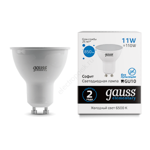 Лампа светодиодная LED 11 Вт 850 Лм холодная 6500К GU10 MR-16 Elementary Gauss (13631)