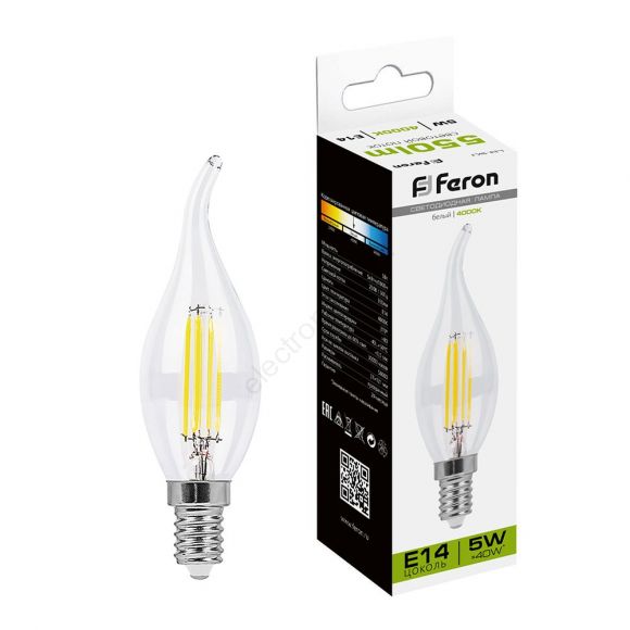 Лампа светодиодная LED 5вт Е14 белый свеча на ветру FILAMENT (25576)