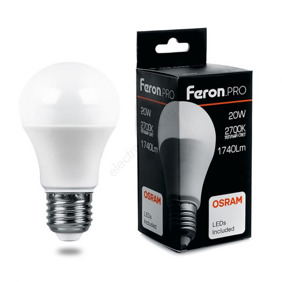 Лампа светодиодная LED 20вт Е27 теплый Feron.PRO