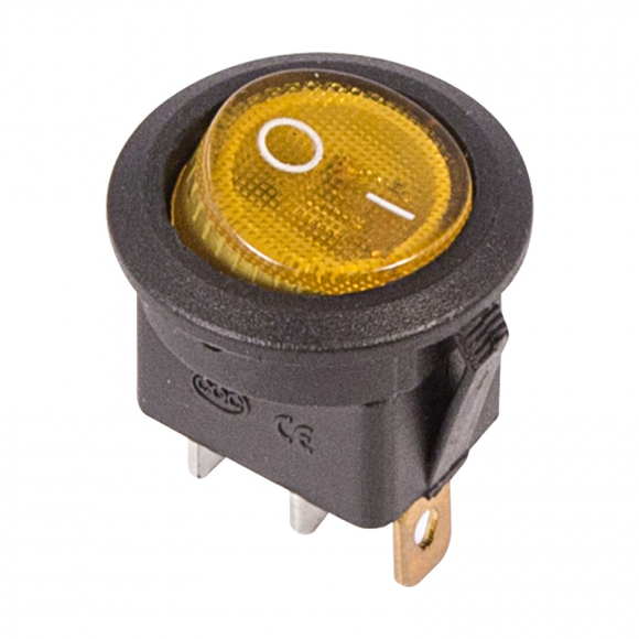 Выключатель клавишный круглый 250V 6А (3с) ON-OFF желтый  с подсветкой  REXANT