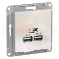 Розетка ATLASDESIGN USB 5В 1 порт x 2,1 А 2 порта х 1,05 А механизм жемчуг Розетка ATLASDESIGN USB 5В 1 порт x 2,1 А 2 порта х 1,05 А механизм жемчуг