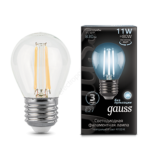 Лампа светодиодная LED 11 Вт 830 Лм 4100К белая Е27 Шар Filament Gauss (105802211)