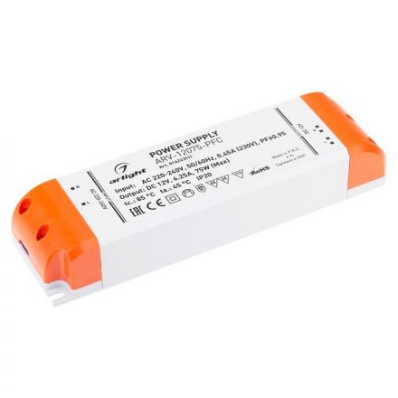 Блок питания ARV-12075-PFC (12V, 6.25A, 75W) (ARL, IP20 Пластик, 2 года)