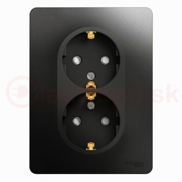 GLOSSA Розетка двойная с заземлением со шторками антрацит в сборе GLOSSA Розетка двойная с заземлением со шторками антрацит в сборе