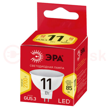 Лампа светодиоднаяECO LED MR16-11W-827-GU5.3 (диод, софит, 11Вт, тепл, GU5.3) ЭРА (10/100/4800) ЭРА