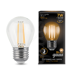 Лампа светодиодная LED 7 Вт 550 Лм 2700К теплая Е27 Шар Filament Gauss (105802107)