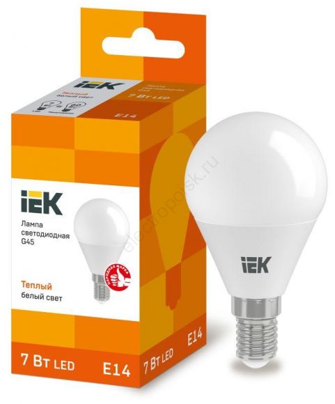Лампа светодиодная LED 7вт E14 тепло-белый матовый шар ECO (LLE-G45-7-230-30-E14)