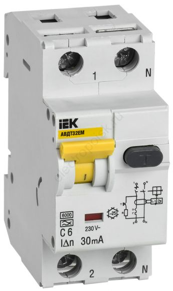 Выключатель автоматический дифференциального тока АВДТ32EM C6 30мА IEK